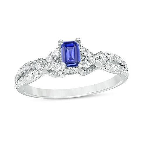 Bague de Fiançailles Diamant Emeraude Ceylan Saphir 2.50 Carats Or Blanc - HarryChadEnt.FR