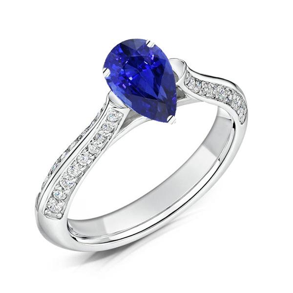 Bague de Fiançailles Diamant Poire Srilanka Saphir Or 3 Carats - HarryChadEnt.FR