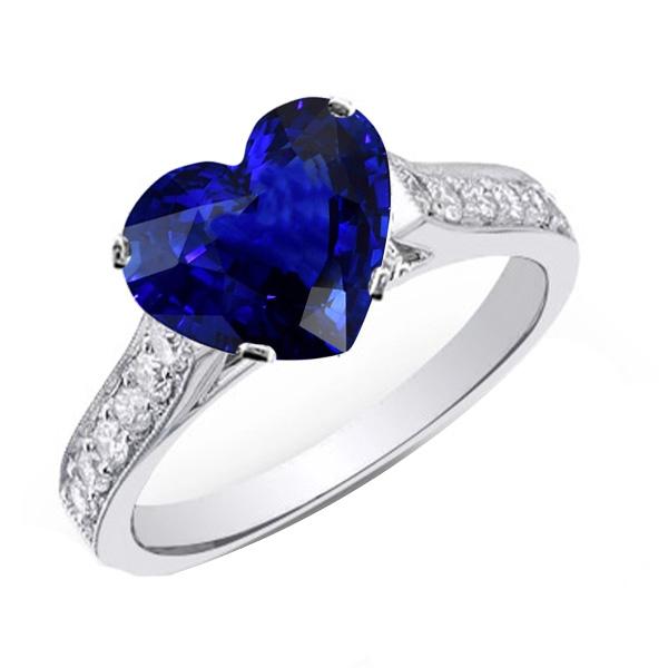Bague de Fiançailles Diamant Saphir Ceylan Coeur Or 4 Carats - HarryChadEnt.FR