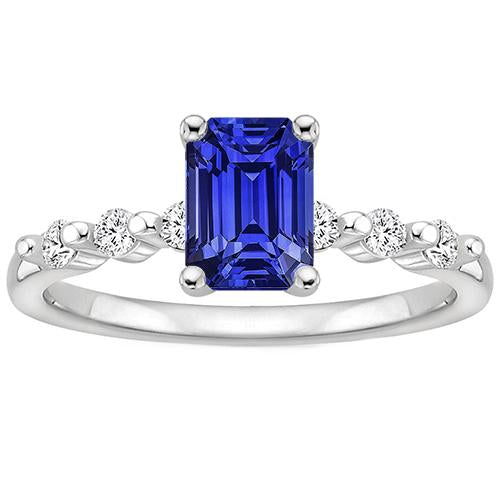 Bague de Fiançailles Diamant Sri Lanka Saphir 3.50 Carats Or Blanc 14K - HarryChadEnt.FR