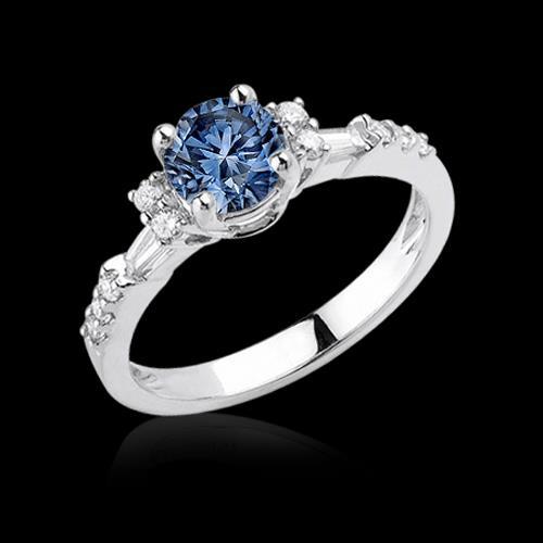 Bague de Fiançailles Or Blanc 1 Carat Diamants Blancs Bleus - HarryChadEnt.FR