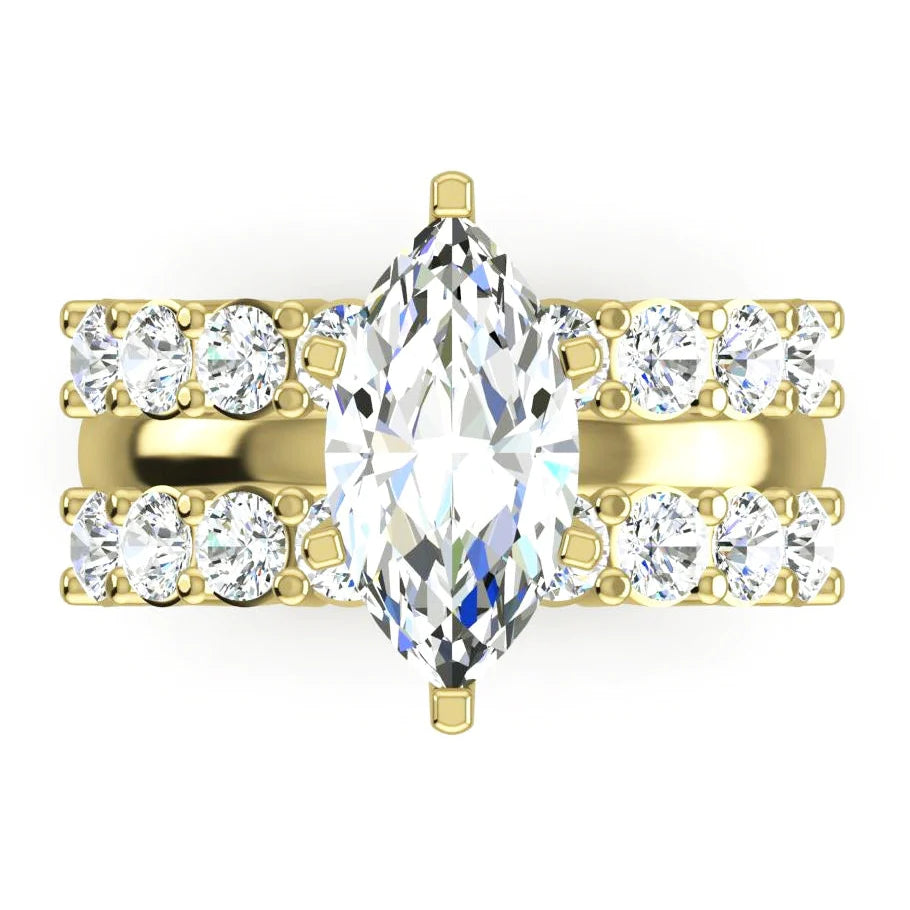 Bague de Mariage Marquise Diamant Bijoux de Mariée Or Jaune