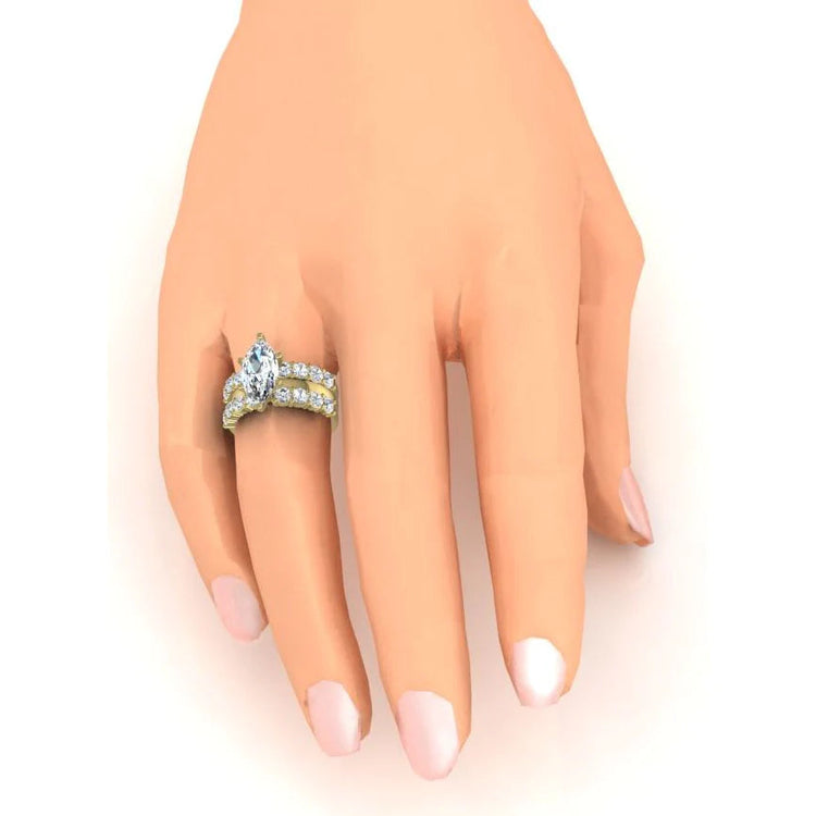 Bague de Mariage Marquise Diamant Bijoux de Mariée Or Jaune
