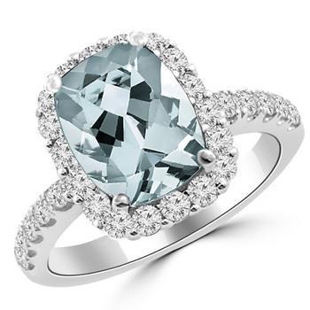 Bague de fiançailles 11.25 ct aigue-marine avec diamants or blanc 14K - HarryChadEnt.FR