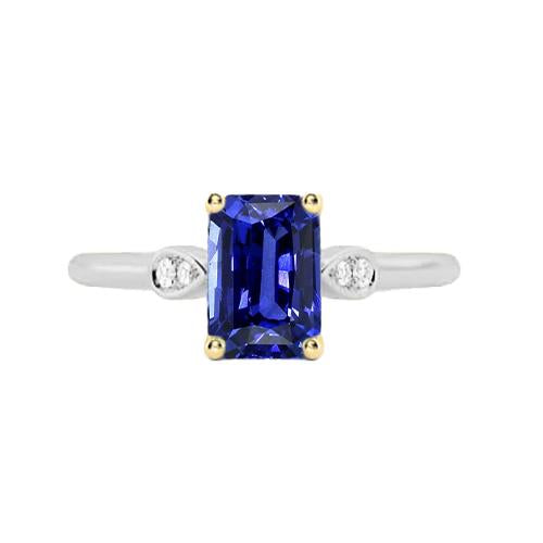 Bague de fiançailles 5 pierres saphir bleu radiant diamants 2.25 carats - HarryChadEnt.FR