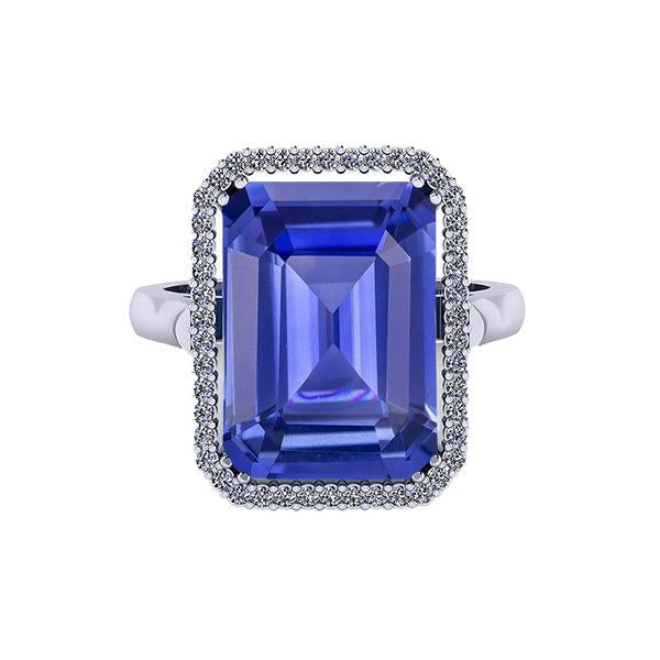 Bague de fiançailles Halo Emeraude Bleu Saphir 4 Carats Or Blanc - HarryChadEnt.FR