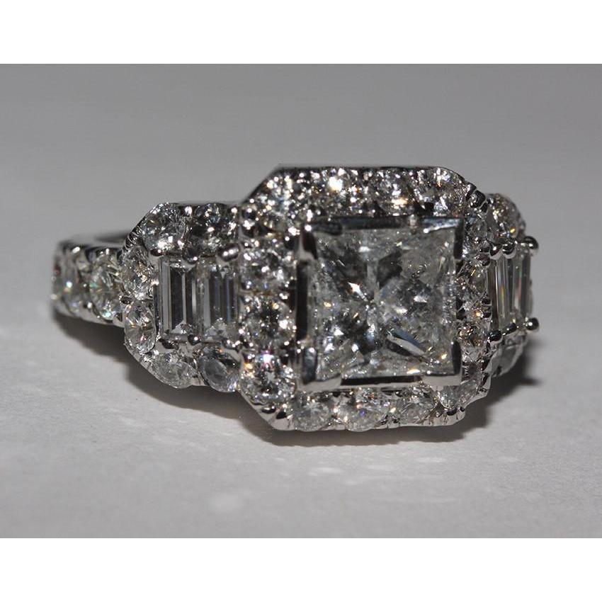 4 carats diamants taille princesse bague de fiançailles de style antique WG 14K - HarryChadEnt.FR