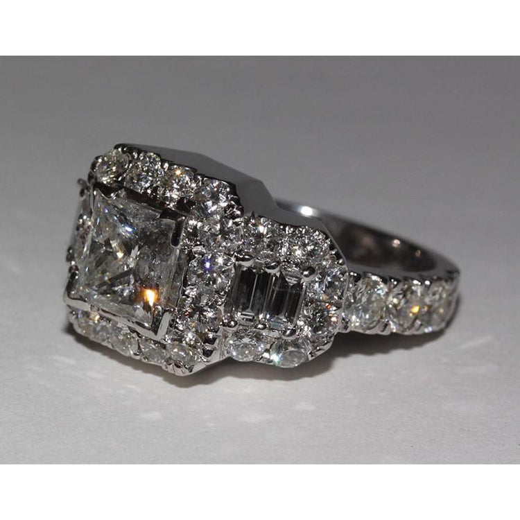 4 carats diamants taille princesse bague de fiançailles de style antique WG 14K - HarryChadEnt.FR