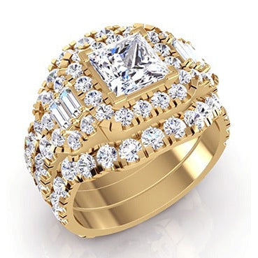 Bague de fiançailles avec insert en diamant taille princesse Enhancer Or 14K 4 Ct