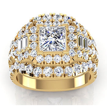 Bague de fiançailles avec insert en diamant taille princesse Enhancer Or 14K 4 Ct
