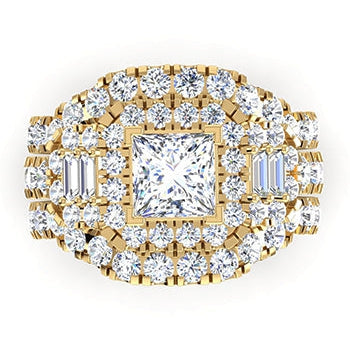 Bague de fiançailles avec insert en diamant taille princesse Enhancer Or 14K 4 Ct