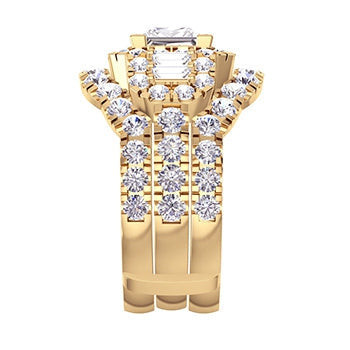 Bague de fiançailles avec insert en diamant taille princesse Enhancer Or 14K 4 Ct