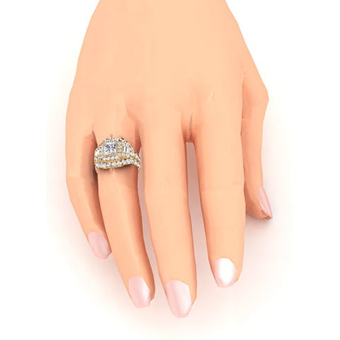 Bague de fiançailles avec insert en diamant taille princesse Enhancer Or 14K 4 Ct