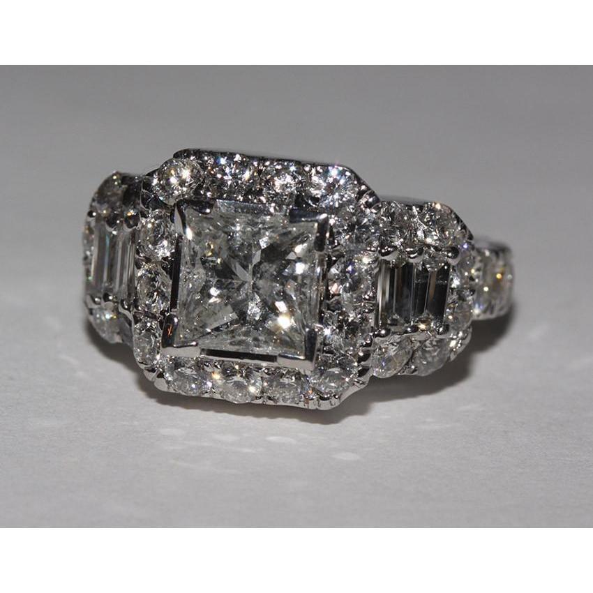 4 carats diamants taille princesse bague de fiançailles de style antique WG 14K - HarryChadEnt.FR