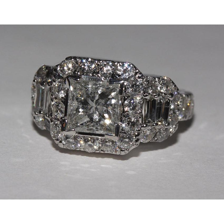 4 carats diamants taille princesse bague de fiançailles de style antique WG 14K - HarryChadEnt.FR