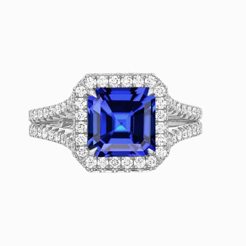 Bague de fiançailles diamant Halo Asscher saphir or fendu tige 4 carats - HarryChadEnt.FR