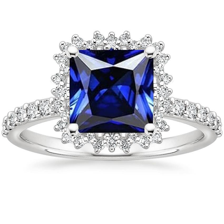 Bague de fiançailles diamant Halo Ceylan Saphir Sunburst Style 6.25 Carat - HarryChadEnt.FR