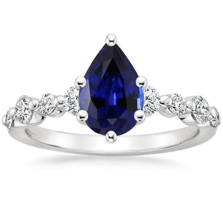 Bague de fiançailles diamant et poire saphir bleu avec accents 6.75 carats - HarryChadEnt.FR
