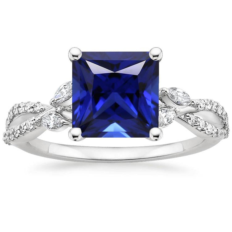 Bague de fiançailles diamant princesse saphir du Sri Lanka et accents 6 carats - HarryChadEnt.FR