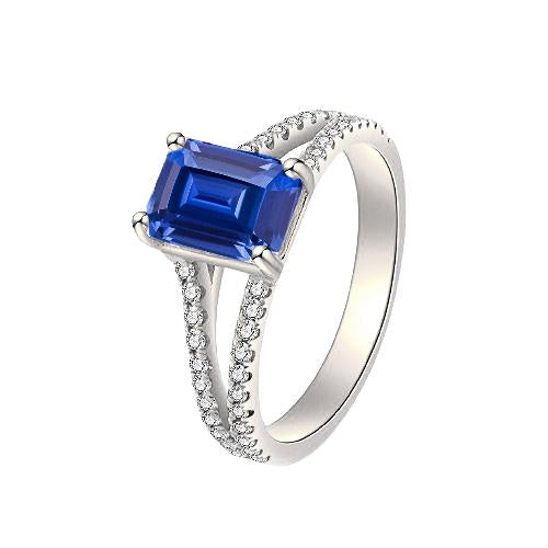 Bague de fiançailles diamant rond Ceylan saphir 2.50 carats tige fendue - HarryChadEnt.FR