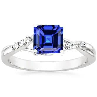 Bague de fiançailles diamant saphir Asscher tige torsadée en or 2 carats - HarryChadEnt.FR