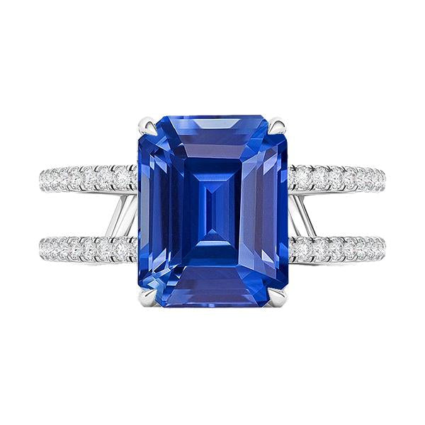 Bague de fiançailles diamant saphir bleu émeraude double tige 4.50 carats - HarryChadEnt.FR
