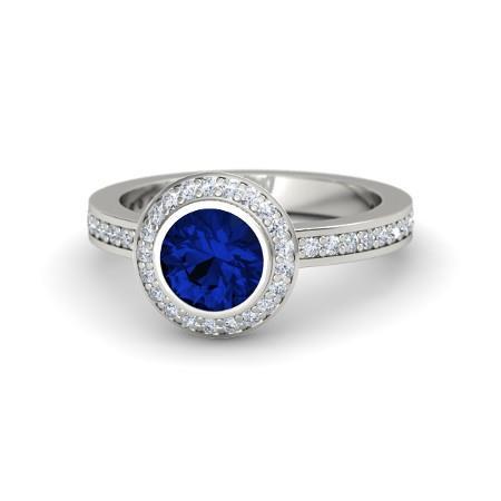 Bague de fiançailles diamant saphir de Ceylan avec lunette 14 carats 3.42 carats - HarryChadEnt.FR