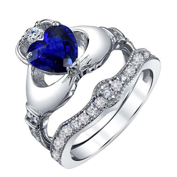 Bague de fiançailles diamant sertie coeur saphir de Ceylan 3.50 carats or - HarryChadEnt.FR