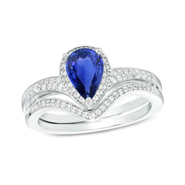 Bague de fiançailles diamant sertie poire saphir de Ceylan 2.75 carats - HarryChadEnt.FR