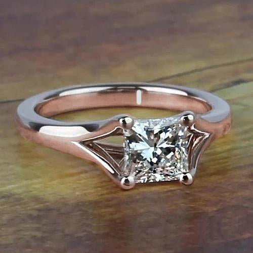 Bague de fiançailles diamant taille princesse en or rose 14 carats 1 carat. tige fendue - HarryChadEnt.FR