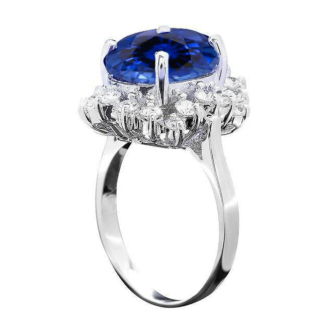 Bague de fiançailles diamants ronds saphir Sri Lanka 4 carats or 14K - HarryChadEnt.FR