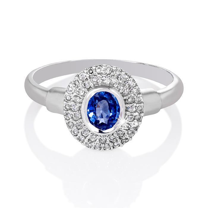 Bague de fiançailles diamants saphir Sri Lanka taille ovale de 2.40 ct - HarryChadEnt.FR