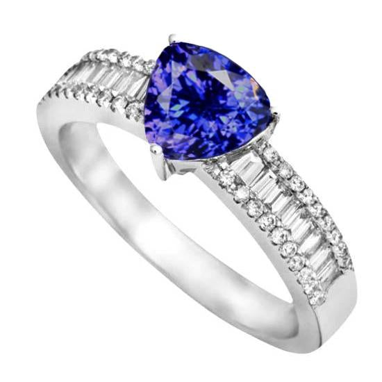 Bague de fiançailles diamants tanzanite de 4.01 cts en or blanc 14K - HarryChadEnt.FR