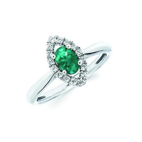 Bague de fiançailles émeraude verte et diamant 3.75 carats or blanc 14K - HarryChadEnt.FR