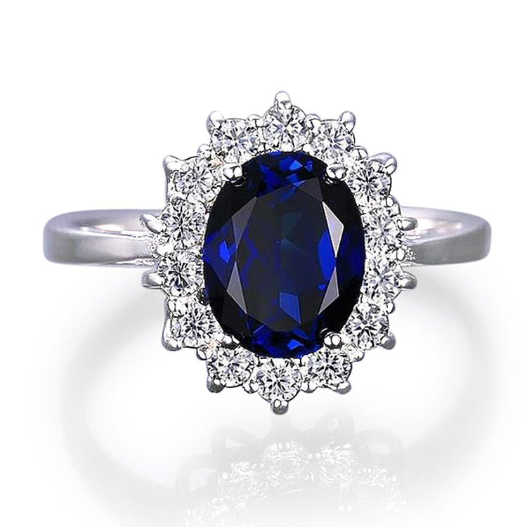 Bague de fiançailles en or blanc 14K avec saphir et diamants de 8.75 ct - HarryChadEnt.FR