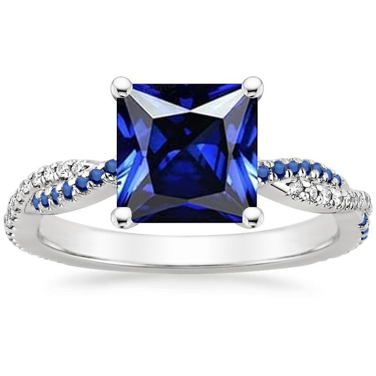 Bague de fiançailles en saphir de Ceylan avec accents ronds en or blanc 6 carats - HarryChadEnt.FR