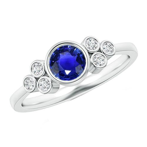 Bague de fiançailles en saphir de Ceylan et diamants sertis clos en or 1.75 carats - HarryChadEnt.FR
