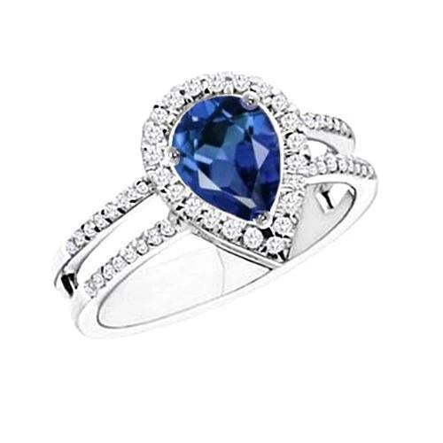Bague de fiançailles en saphir de Ceylan et poire de 5.80 carats en or 14 carats - HarryChadEnt.FR