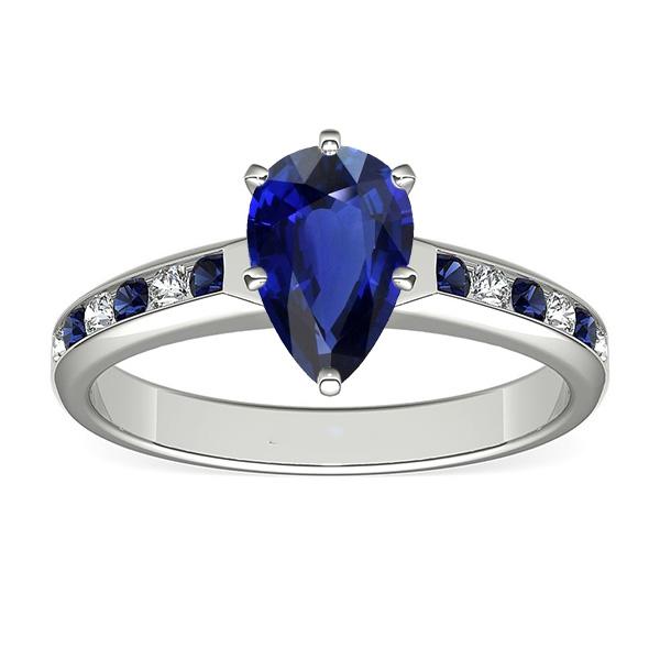 Bague de fiançailles poire serti chaîne Saphirs bleus et diamants 2 carats - HarryChadEnt.FR