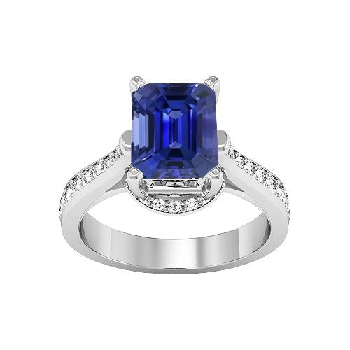 Bague de fiançailles pour femme 2.50 carats émeraude saphir serti cathédrale - HarryChadEnt.FR