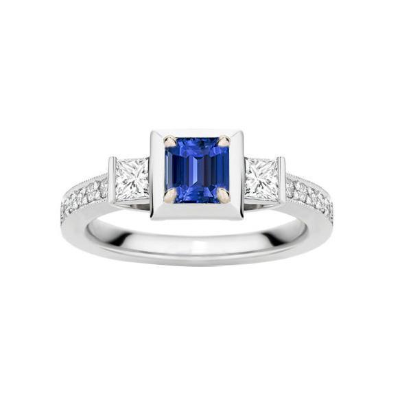 Bague de fiançailles princesse diamant et saphir émeraude deux tons 2 carats - HarryChadEnt.FR
