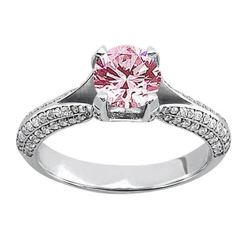 Bague de fiançailles ronde de 1.51 ct avec saphir rose et pierres précieuses blanches - HarryChadEnt.FR