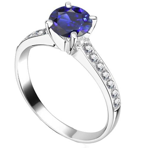 Bague de fiançailles saphir femme 2.50 carats diamant rond accentué - HarryChadEnt.FR
