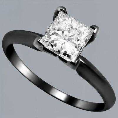 Bague de fiançailles solitaire diamant princesse 2 carats or noir 14K - HarryChadEnt.FR