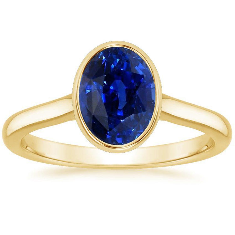 Bague de fiançailles solitaire sertie clos saphir de Ceylan ovale 2.50 carats - HarryChadEnt.FR