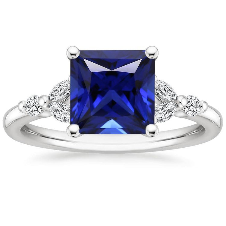 Bague de fiançailles taille princesse Saphir de Ceylan et diamant 5.5 carats - HarryChadEnt.FR