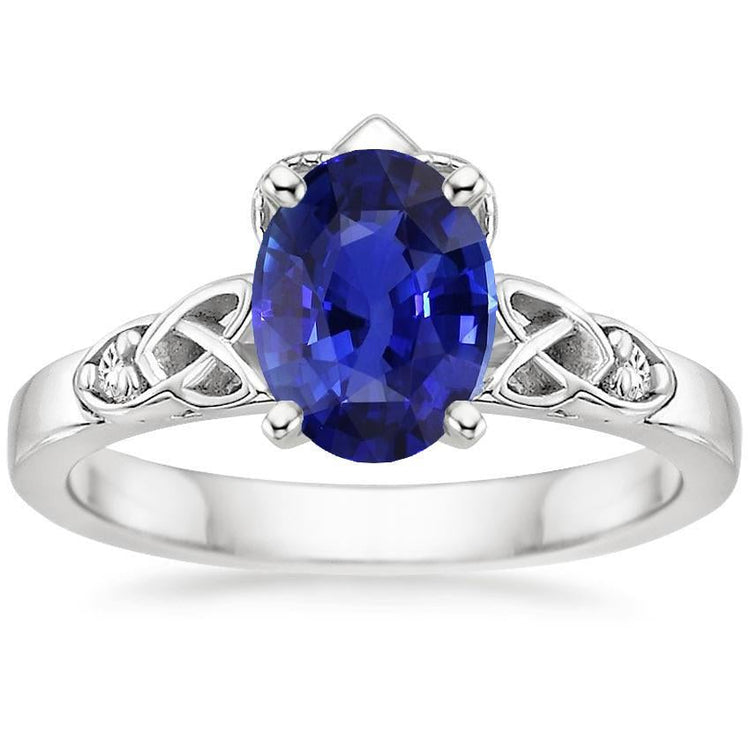 Bague de fiançailles trois pierres style vintage saphir de Ceylan 3.25 carats - HarryChadEnt.FR