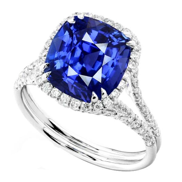 Bague de mariage Halo sertie de coussin saphir bijoux à tige fendue 6 carats - HarryChadEnt.FR