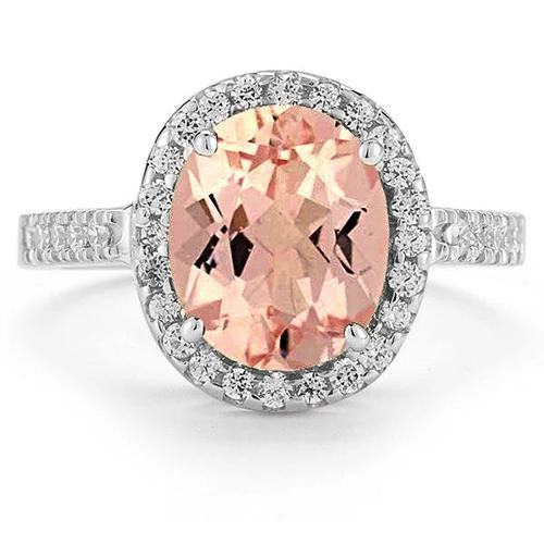 Bague de mariage Morganite et diamants 13 carats en or blanc massif - HarryChadEnt.FR