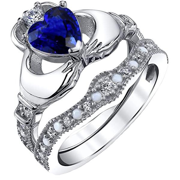 Bague de mariage en pierres précieuses sertie coeur bleu saphir 3 carats style vintage - HarryChadEnt.FR